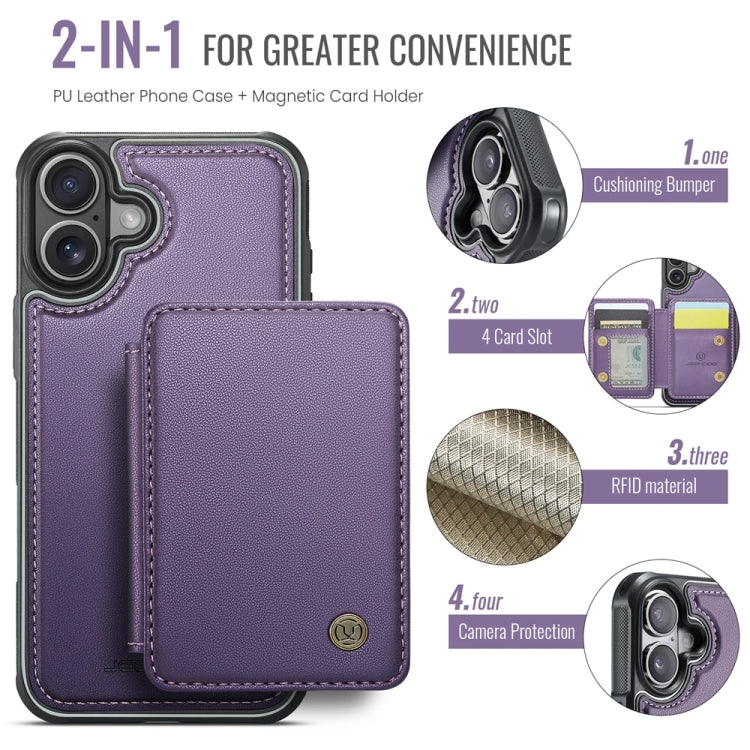 For iPhone 16 Plus JEEHOOD J05 Business Magnetic Style RFID Leather Phone Case(Purple)
