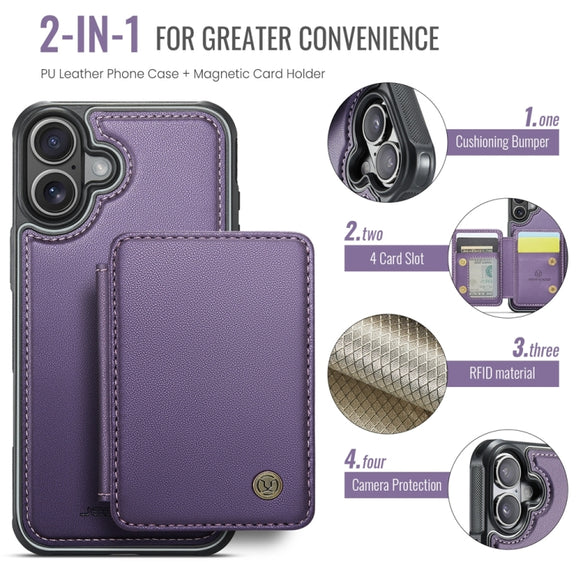 For iPhone 16 Plus JEEHOOD J05 Business Magnetic Style RFID Leather Phone Case(Purple)