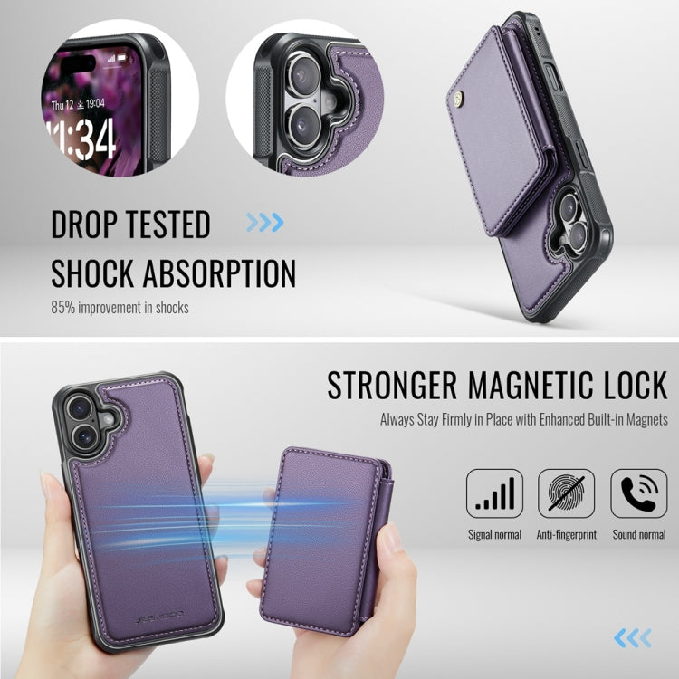 For iPhone 16 Plus JEEHOOD J05 Business Magnetic Style RFID Leather Phone Case(Purple)
