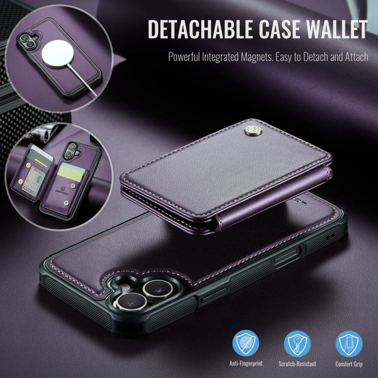 For iPhone 16 Plus JEEHOOD J05 Business Magnetic Style RFID Leather Phone Case(Purple)