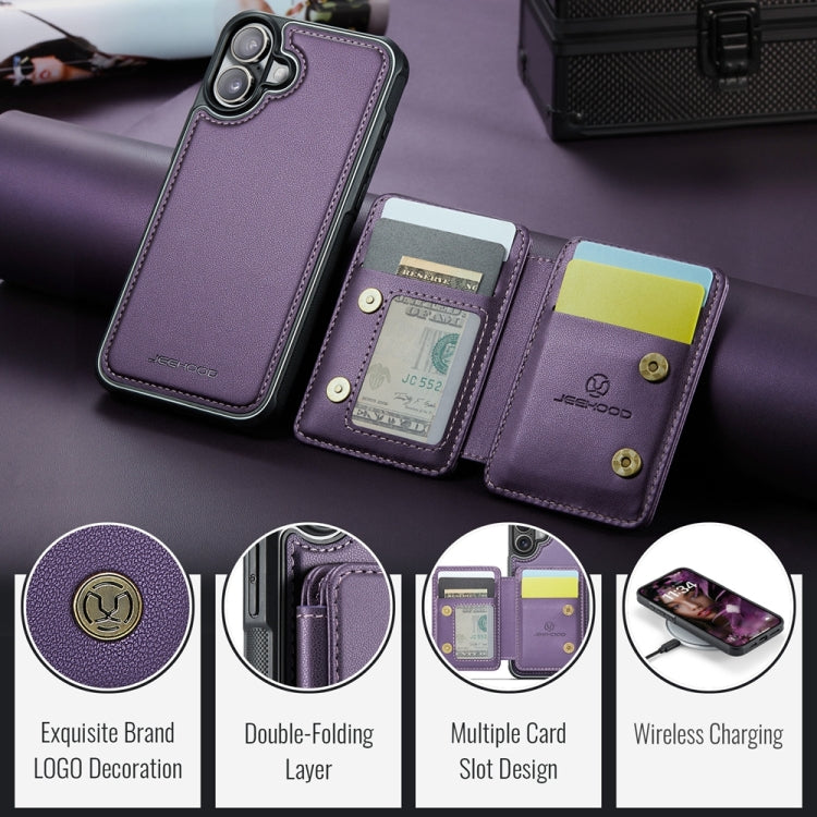 For iPhone 16 Plus JEEHOOD J05 Business Magnetic Style RFID Leather Phone Case(Purple)