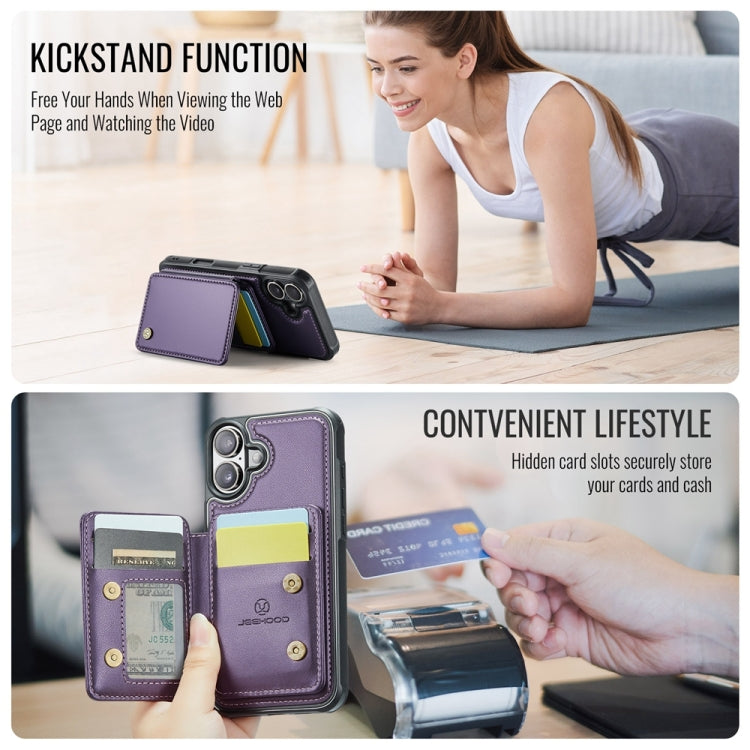 For iPhone 16 Plus JEEHOOD J05 Business Magnetic Style RFID Leather Phone Case(Purple)