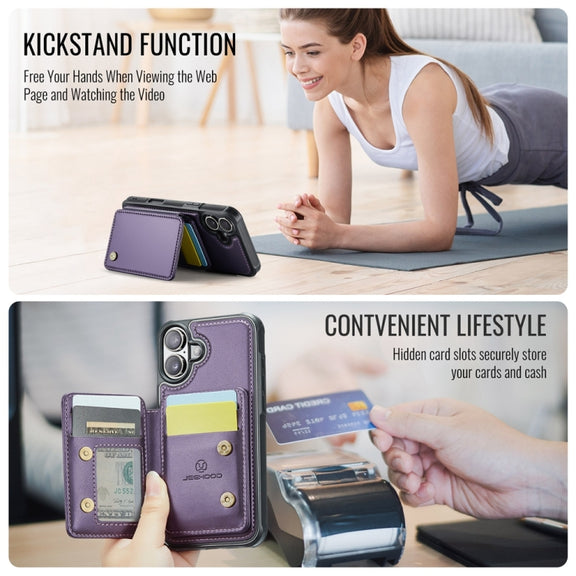 For iPhone 16 Plus JEEHOOD J05 Business Magnetic Style RFID Leather Phone Case(Purple)