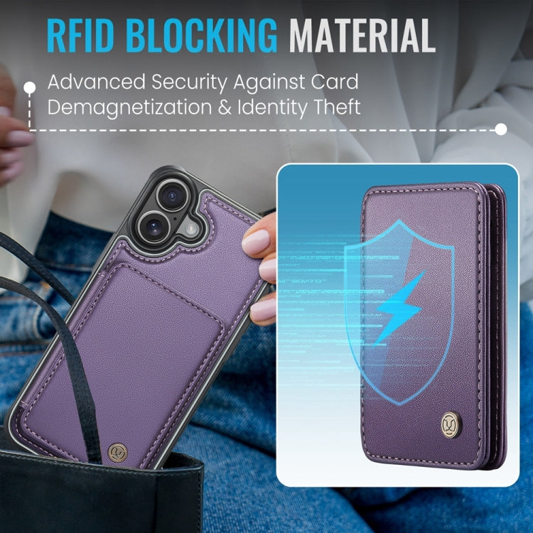 For iPhone 16 Plus JEEHOOD J05 Business Magnetic Style RFID Leather Phone Case(Purple)