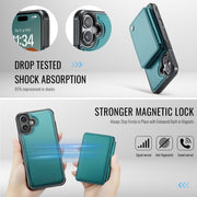 For iPhone 16 Plus JEEHOOD J05 Business Magnetic Style RFID Leather Phone Case(Blue Green)