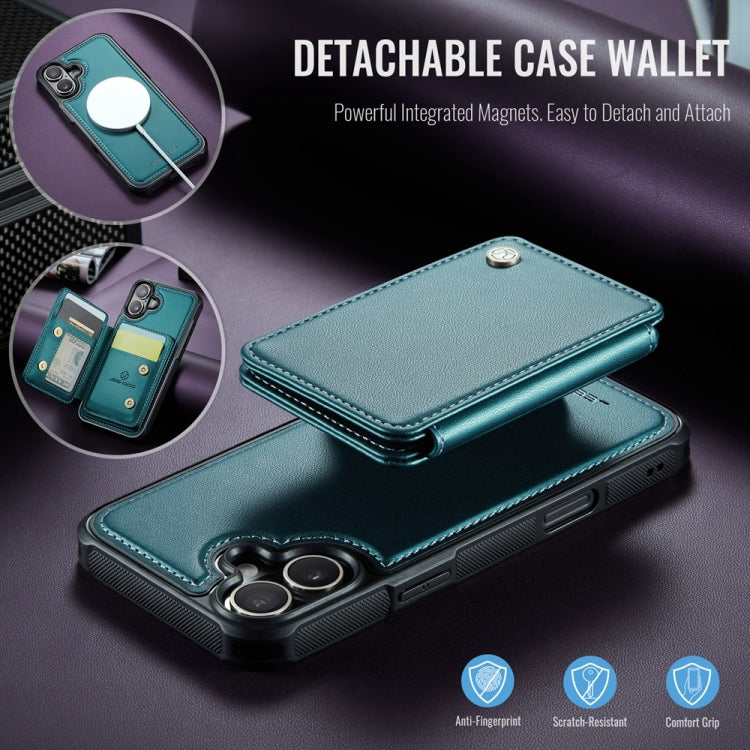 For iPhone 16 Plus JEEHOOD J05 Business Magnetic Style RFID Leather Phone Case(Blue Green)