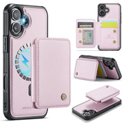 For iPhone 16 Plus JEEHOOD J05 Business Magnetic Style RFID Leather Phone Case(Pink)