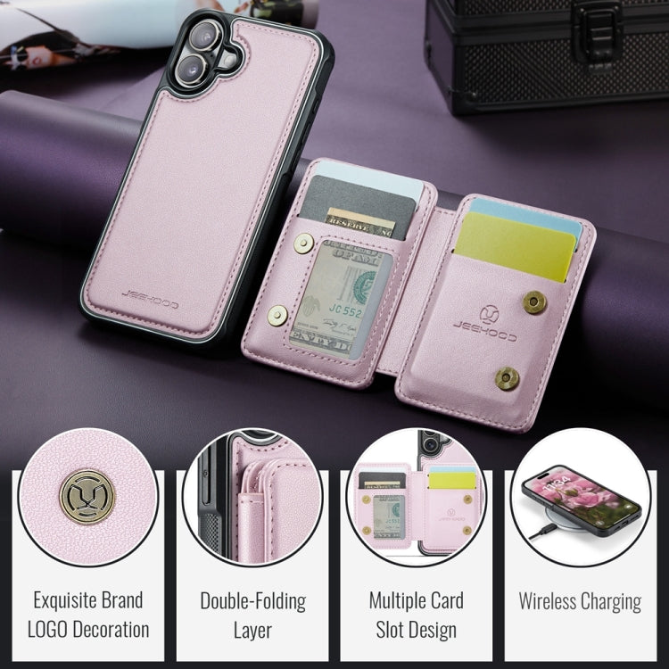 For iPhone 16 Plus JEEHOOD J05 Business Magnetic Style RFID Leather Phone Case(Pink)