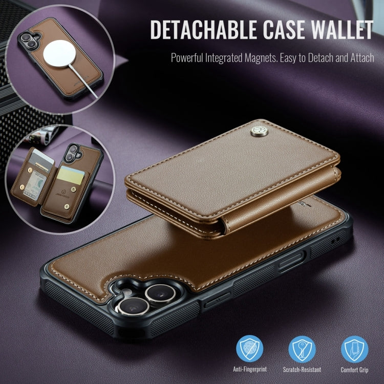 For iPhone 16 Plus JEEHOOD J05 Business Magnetic Style RFID Leather Phone Case(Brown)