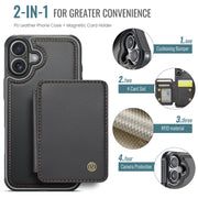 For iPhone 16 JEEHOOD J05 Business Magnetic Style RFID Leather Phone Case(Black)
