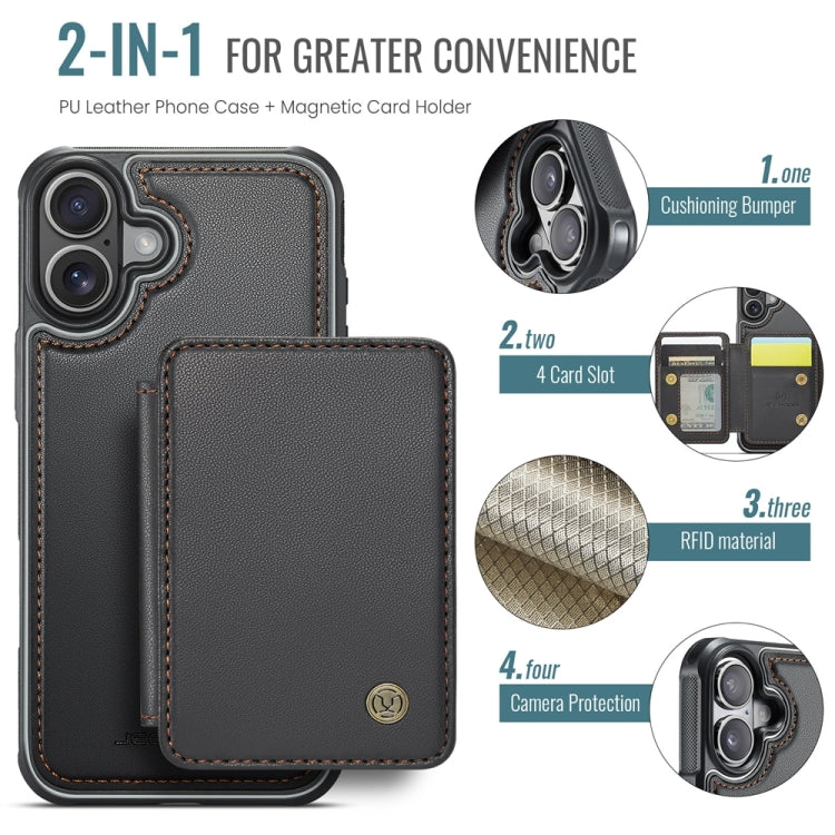 For iPhone 16 JEEHOOD J05 Business Magnetic Style RFID Leather Phone Case(Black)