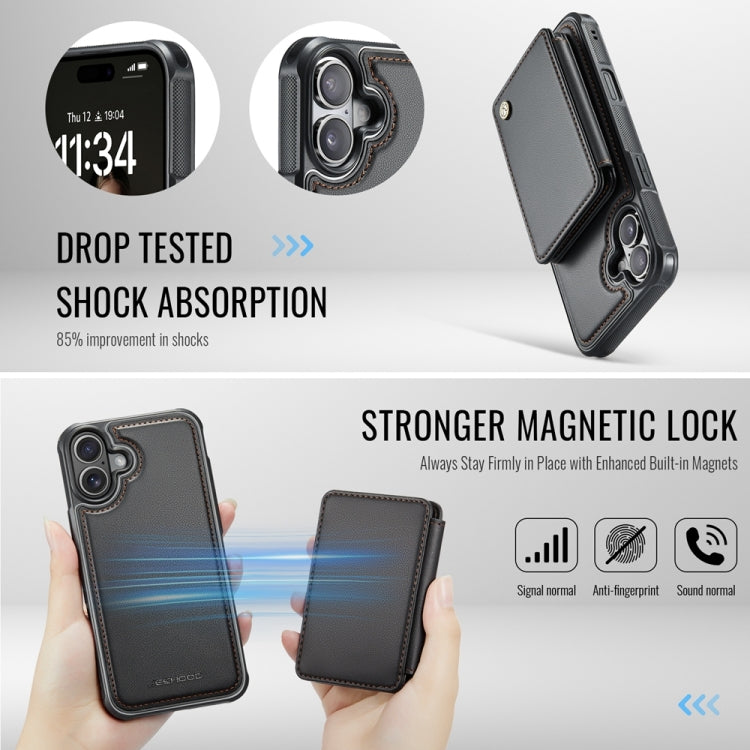 For iPhone 16 JEEHOOD J05 Business Magnetic Style RFID Leather Phone Case(Black)