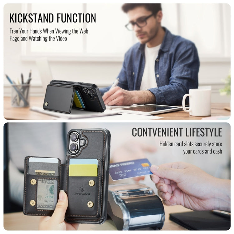 For iPhone 16 JEEHOOD J05 Business Magnetic Style RFID Leather Phone Case(Black)