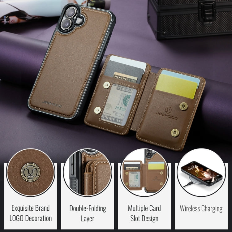 For iPhone 16 JEEHOOD J05 Business Magnetic Style RFID Leather Phone Case(Brown)