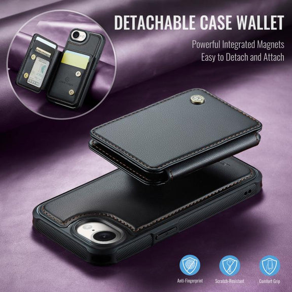 For iPhone 16e JEEHOOD J05 Business Magnetic Style RFID Leather Phone Case(Black)