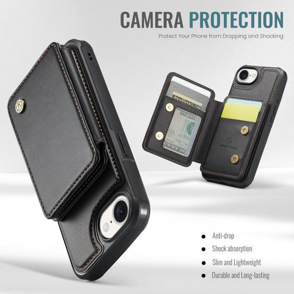 For iPhone 16e JEEHOOD J05 Business Magnetic Style RFID Leather Phone Case(Black)
