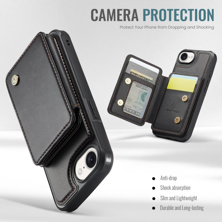 For iPhone 16e JEEHOOD J05 Business Magnetic Style RFID Leather Phone Case(Black)