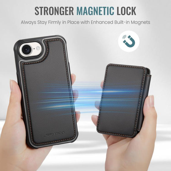 For iPhone 16e JEEHOOD J05 Business Magnetic Style RFID Leather Phone Case(Black)
