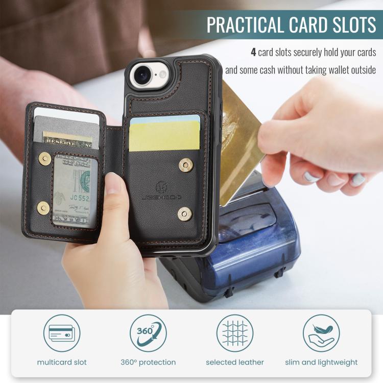 For iPhone 16e JEEHOOD J05 Business Magnetic Style RFID Leather Phone Case(Black)