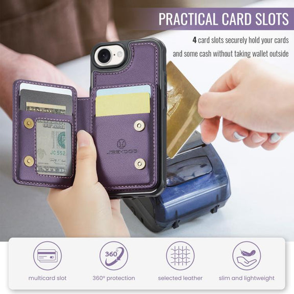 For iPhone 16e JEEHOOD J05 Business Magnetic Style RFID Leather Phone Case(Purple)