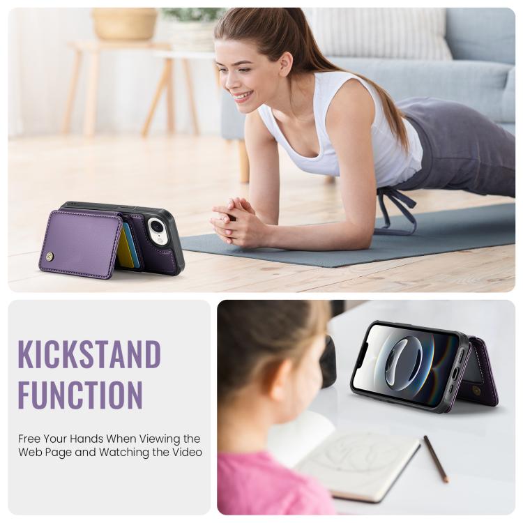 For iPhone 16e JEEHOOD J05 Business Magnetic Style RFID Leather Phone Case(Purple)