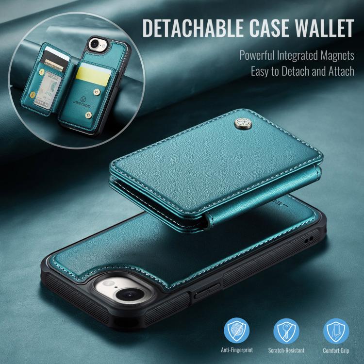 For iPhone 16e JEEHOOD J05 Business Magnetic Style RFID Leather Phone Case(Blue Green)