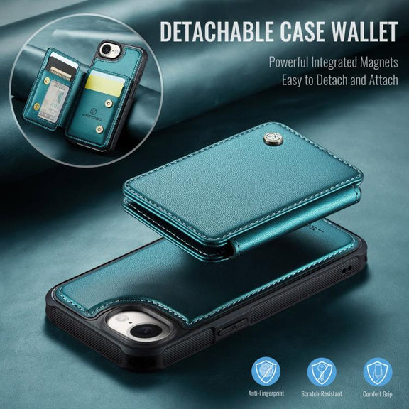 For iPhone 16e JEEHOOD J05 Business Magnetic Style RFID Leather Phone Case(Blue Green)