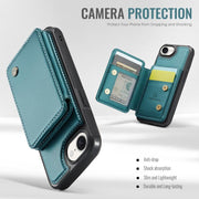 For iPhone 16e JEEHOOD J05 Business Magnetic Style RFID Leather Phone Case(Blue Green)