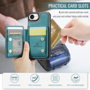 For iPhone 16e JEEHOOD J05 Business Magnetic Style RFID Leather Phone Case(Blue Green)