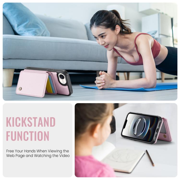 For iPhone 16e JEEHOOD J05 Business Magnetic Style RFID Leather Phone Case(Pink)