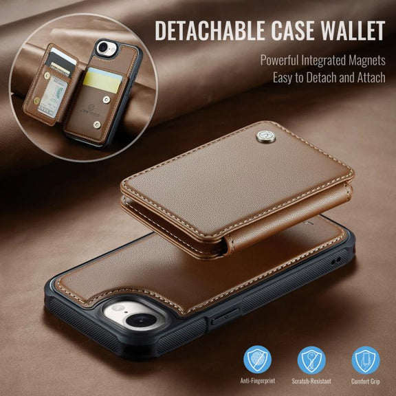 For iPhone 16e JEEHOOD J05 Business Magnetic Style RFID Leather Phone Case(Brown)