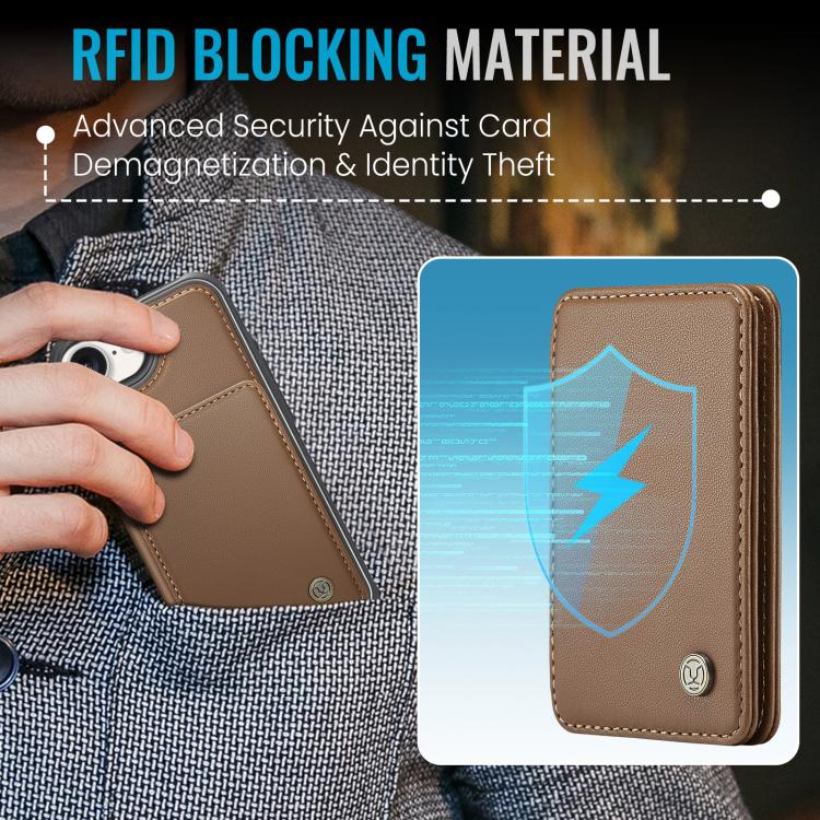 For iPhone 16e JEEHOOD J05 Business Magnetic Style RFID Leather Phone Case(Brown)