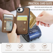 For iPhone 16e JEEHOOD J05 Business Magnetic Style RFID Leather Phone Case(Brown)