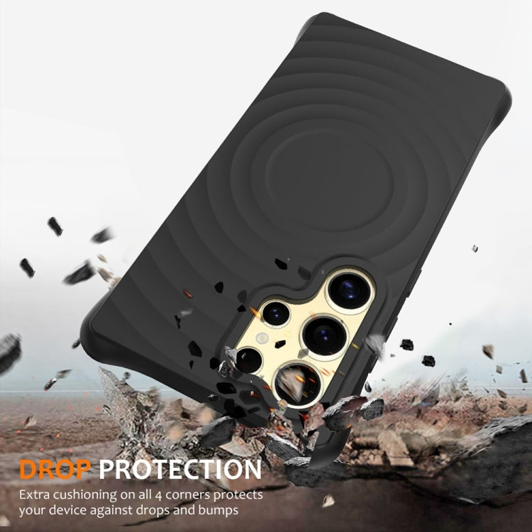 For Samsung Galaxy S25 Ultra 5G Wave Texture MagSafe Magnetic Liquid Silicone Phone Case(Black)