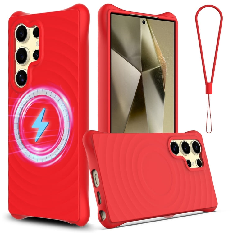 For Samsung Galaxy S25 Ultra 5G Wave Texture MagSafe Magnetic Liquid Silicone Phone Case(Red)