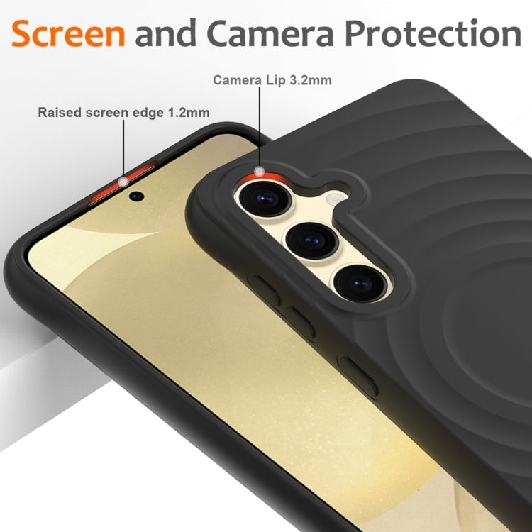 For Samsung Galaxy S25+ 5G Wave Texture MagSafe Magnetic Liquid Silicone Phone Case(Black)