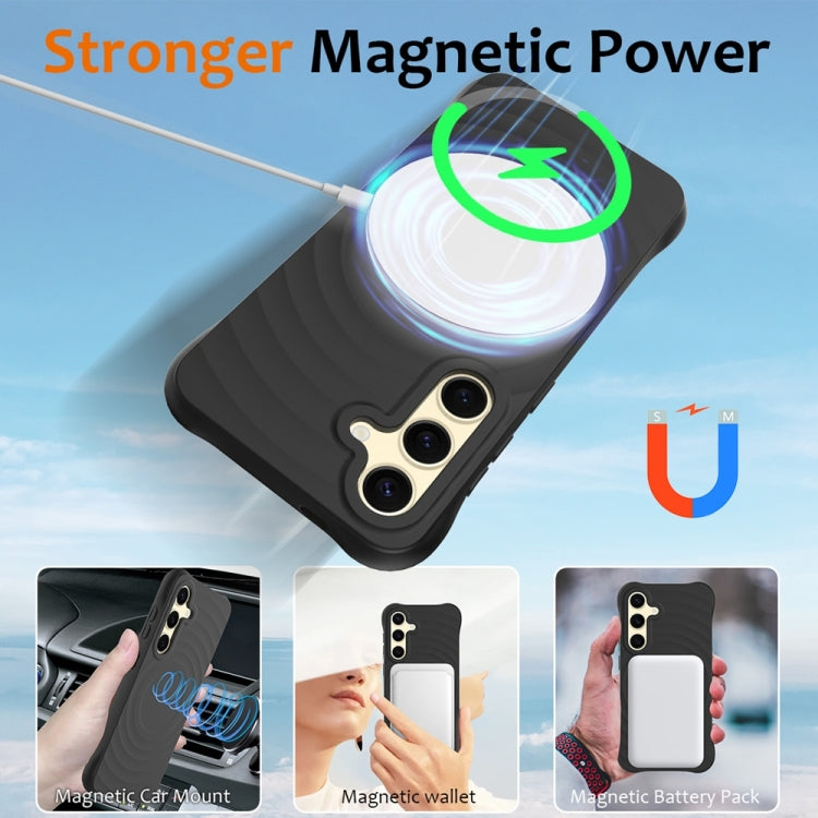 For Samsung Galaxy S25+ 5G Wave Texture MagSafe Magnetic Liquid Silicone Phone Case(Black)