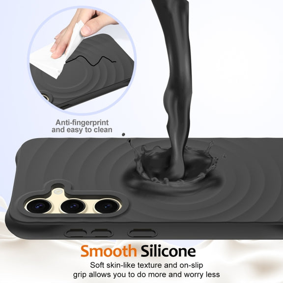 For Samsung Galaxy S25+ 5G Wave Texture MagSafe Magnetic Liquid Silicone Phone Case(Black)