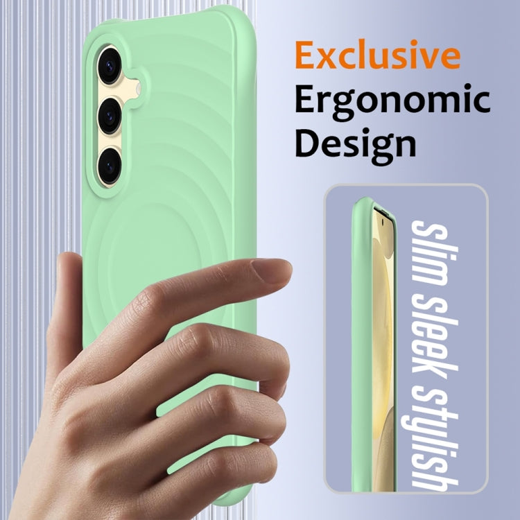 For Samsung Galaxy S25+ 5G Wave Texture MagSafe Magnetic Liquid Silicone Phone Case(Green)
