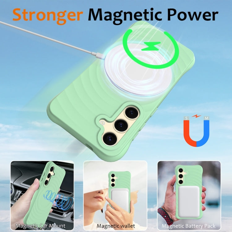 For Samsung Galaxy S25+ 5G Wave Texture MagSafe Magnetic Liquid Silicone Phone Case(Green)