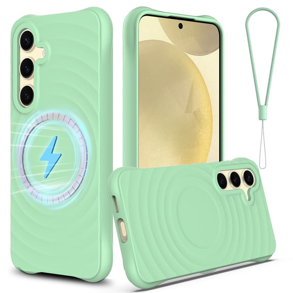 For Samsung Galaxy S25+ 5G Wave Texture MagSafe Magnetic Liquid Silicone Phone Case(Green)