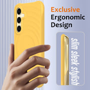 For Samsung Galaxy S25+ 5G Wave Texture MagSafe Magnetic Liquid Silicone Phone Case(Yellow)