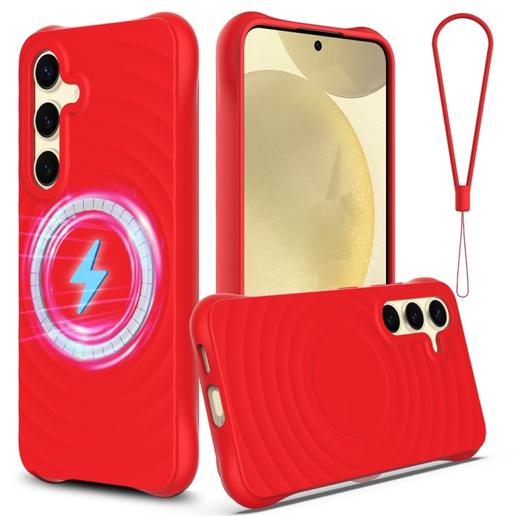 For Samsung Galaxy S25+ 5G Wave Texture MagSafe Magnetic Liquid Silicone Phone Case(Red)