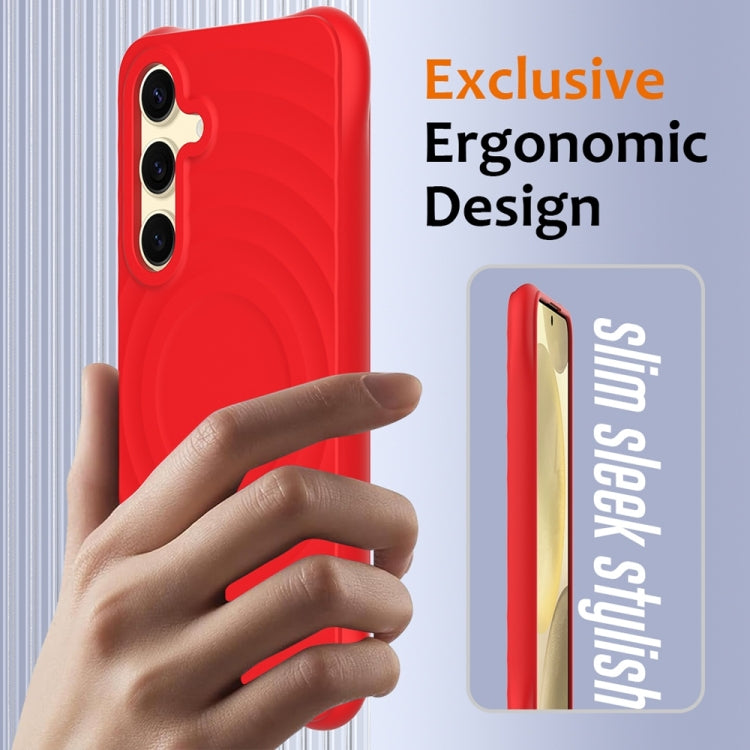 For Samsung Galaxy S25+ 5G Wave Texture MagSafe Magnetic Liquid Silicone Phone Case(Red)