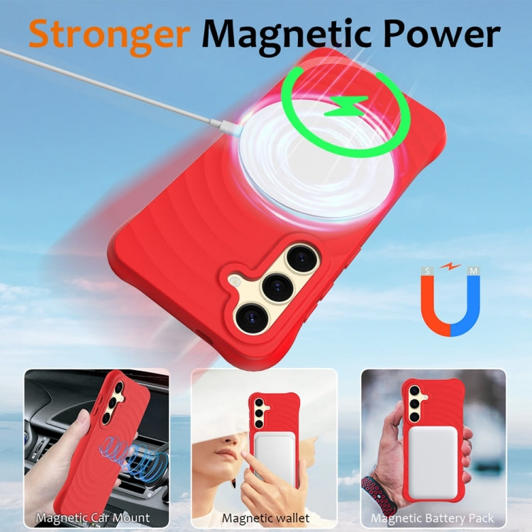 For Samsung Galaxy S25+ 5G Wave Texture MagSafe Magnetic Liquid Silicone Phone Case(Red)