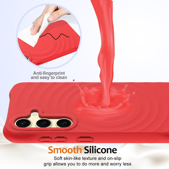 For Samsung Galaxy S25+ 5G Wave Texture MagSafe Magnetic Liquid Silicone Phone Case(Red)