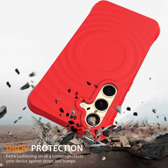 For Samsung Galaxy S25+ 5G Wave Texture MagSafe Magnetic Liquid Silicone Phone Case(Red)