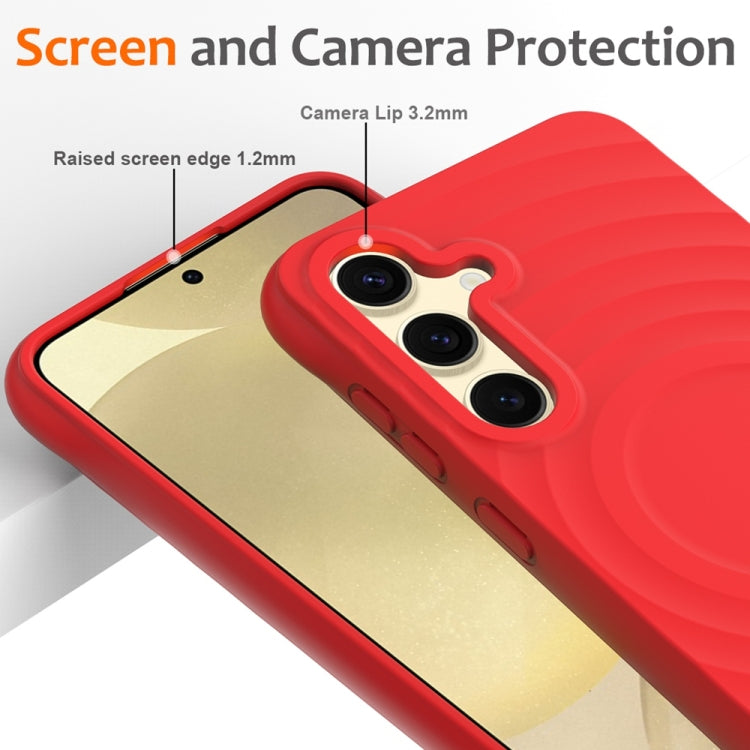 For Samsung Galaxy S25 5G Wave Texture MagSafe Magnetic Liquid Silicone Phone Case(Red)