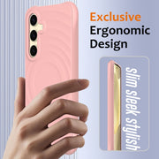 For Samsung Galaxy S25 5G Wave Texture MagSafe Magnetic Liquid Silicone Phone Case(Pink)