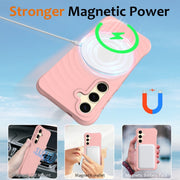 For Samsung Galaxy S25 5G Wave Texture MagSafe Magnetic Liquid Silicone Phone Case(Pink)
